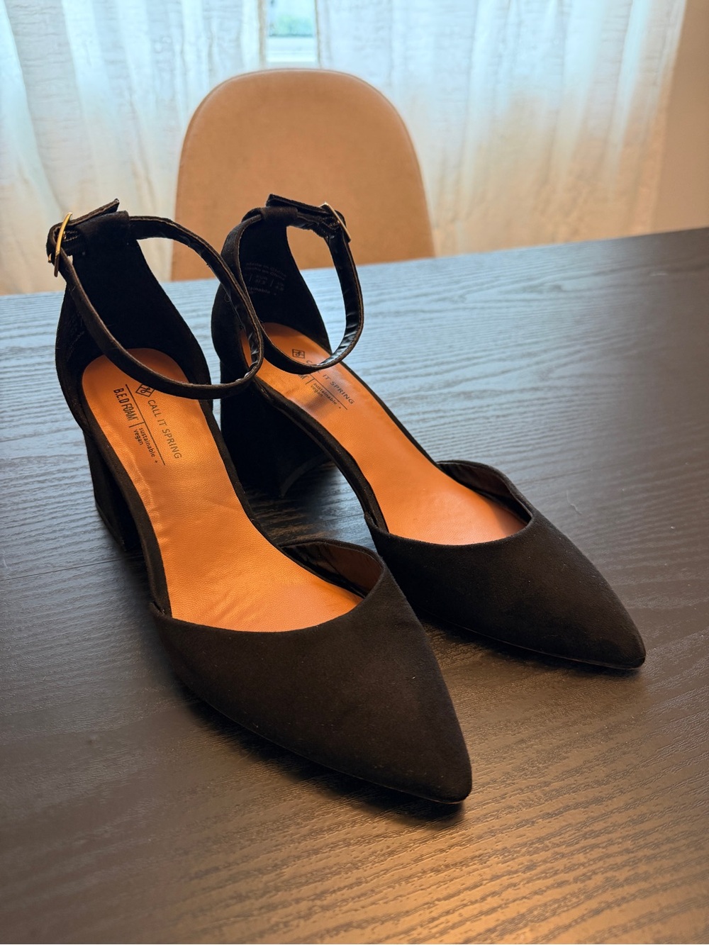 Call It Spring Black Pointed-Toe Ankle-Strap Heels
